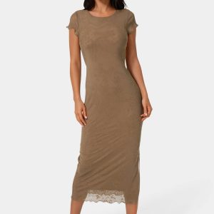 Flocking Mesh T-Shirt Maxi Dress