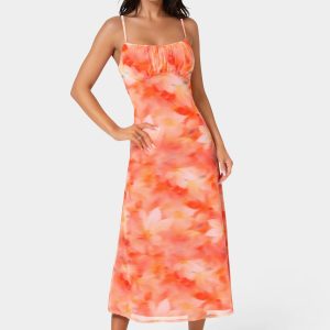 Powermesh Marble Shirred Bust A-Line Dress
