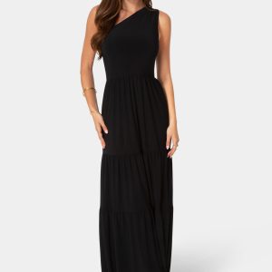 Jersey One Shoulder Tiered Maxi Dress