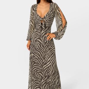 Printed Chiffon Tie Front Maxi Dress