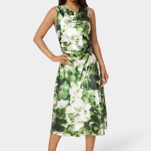 Printed Satin Cowl Maxi Dress