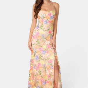 Floral Embroidery Bodycon Maxi Dress