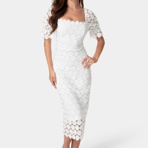 Eyelet Elbow Sleeve Midi Dress