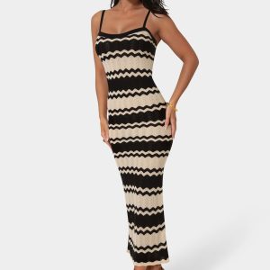 Stripe Crochet Keyhole Maxi Dress