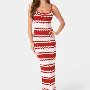 Stripe Crochet Keyhole Maxi Dress
