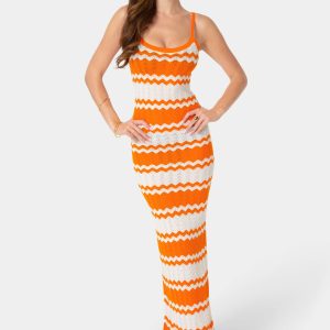 Stripe Crochet Keyhole Maxi Dress