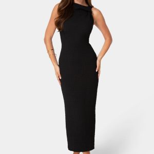 Waffle Crepe Twist Sleeveless Maxi Dress