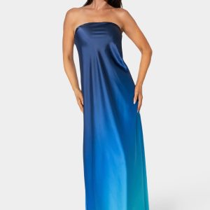 Ombre Satin Strapless Maxi Dress
