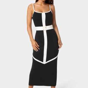 Rib V-Neck Bodycon Maxi Dress with Belt