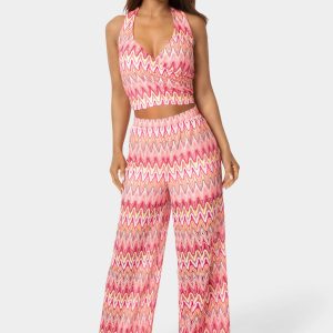 2-Piece Chevron Halter Top Flare Pant Set