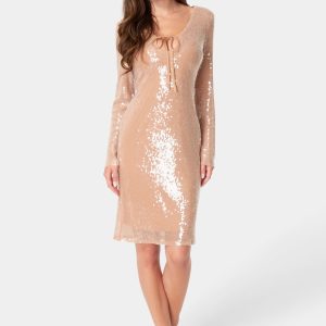 Sequin Long Sleeve Tie Front Dress