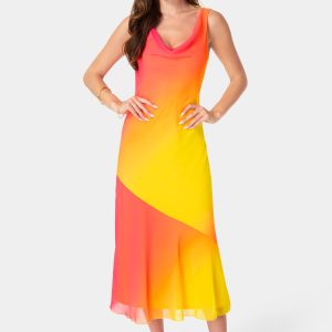 Ombre Chiffon Cowl Maxi Dress