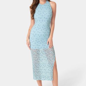 Daisy Lace High Neck Cowl Maxi Dress