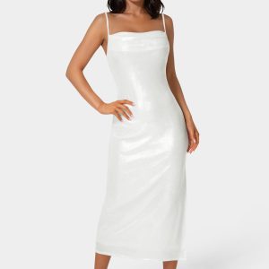 Foil Metallic Slinky Cowl Maxi Dress