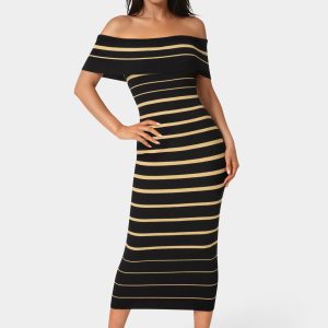 Stripe Off Shoulder Maxi Dress
