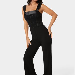 Straight Flare Leg Lace Corset Jumpsuit