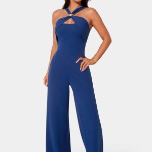 Knit Crepe Twist Wide Leg Jumpsuit