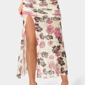Maxi Mesh Shirred Skirt
