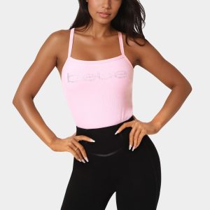 Bebe Logo Racer Back Rib Tank