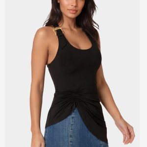 Gathered Tunic Halter Neck Knit Top