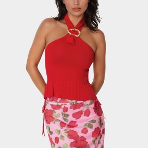 Halter Neck Ribbed-Knit Top