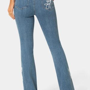 Natural Waist Embroidered Straight Leg Jeans