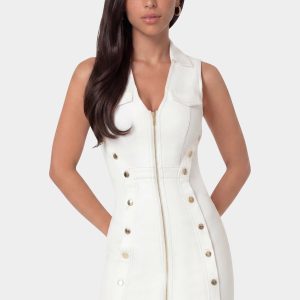 Fitted White Denim Dress