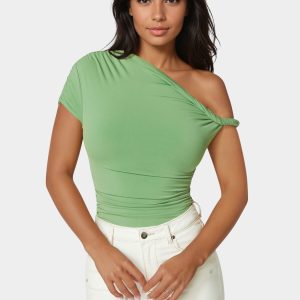 Asymmetrical Shoulder Ruched Bodysuit