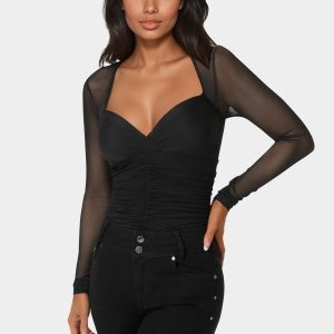 Shirred Mesh Bodysuit