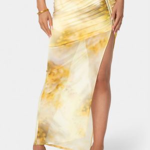 Shirring Maxi Mesh Skirt