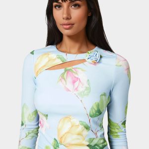 Cut Out Flower Long Sleeve Top