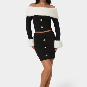 Off Shoulder Removable Faux Fur Set