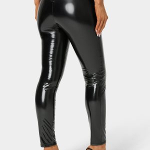High Waist Elastic Waistband Shiny Vegan Leather Legging