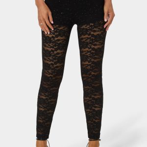 High Waist Embellished Stretch Lace Legging