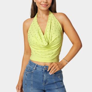 Halter Drape Embellished Top
