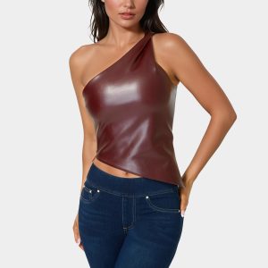 Vegan Leather One Shoulder Top