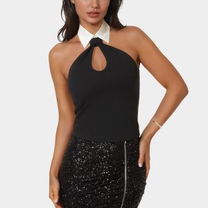 Notched Neckline Tuxedo Top