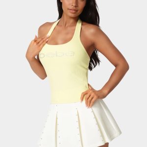 Bebe Logo Halter Neck Rib Tank