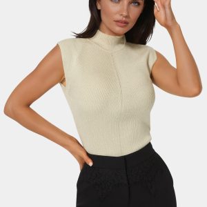 Metallic Mock Neck Pointelle Sweater