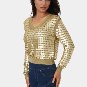 Metallic Gold Sequin Sweater