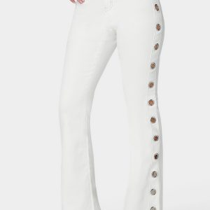 White High Waist Flared Grommet Jeans