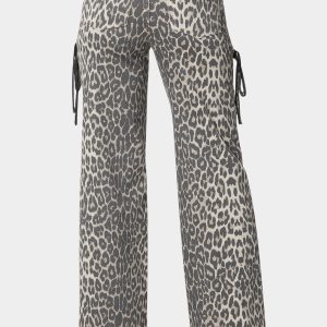 High Waist Cheetah Print Wide Leg Jeans