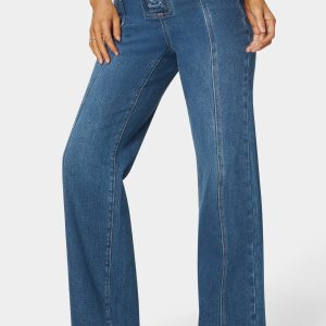 Natural Waist Lace Up Wide Leg Jeans