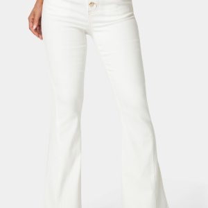 Natural Waist Flared White Jeans