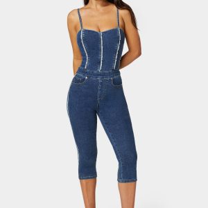 Fitted Capri Denim Jumpsuit