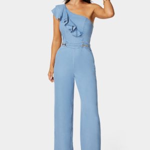 Palazzo Leg One-Shoulder Ruffle Jumpsuit