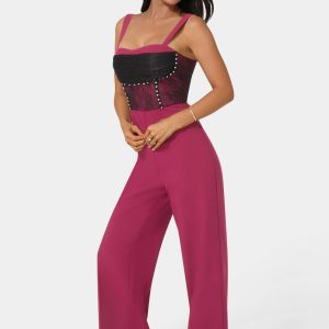 Lace Piecing Corset Jumpsuit
