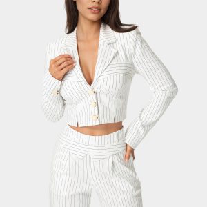 Tailored Cropped Pinstripe Blazer