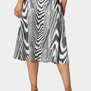 Asymmetrical Lace Insert Satin Skirt