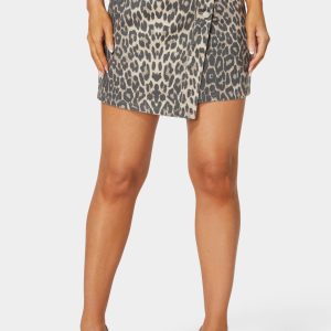 Printed Cheetah Mini Denim Skirt